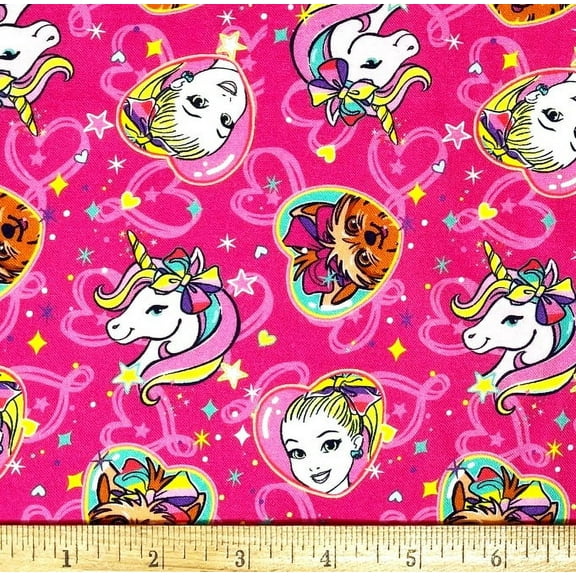1 Yard - JoJo BowBow Sparkle Rainbow Unicorn on Hot Pink Cotton Fabric (Great for Quilting, Sewing, Craft Projects, Throw Pillows & More) 1 Yard X 44" Wide