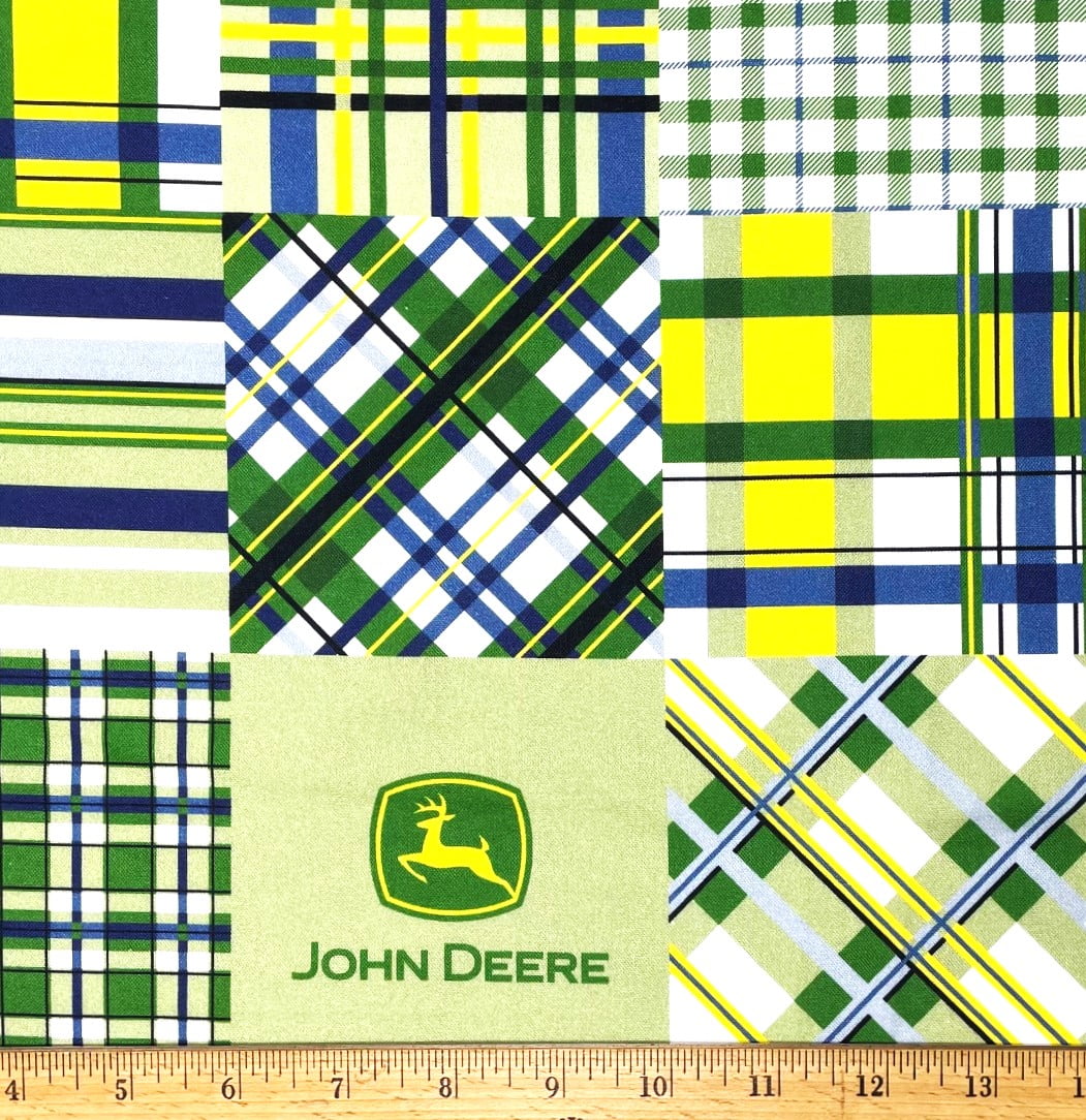 1 Yard - John Deere Farm Tractor Plaid Green Block Cotton Fabric (Great for Quilting, Sewing, Craft Projects, Quilts, Throw Pillows & More) 1 Yard X 44" Wide
