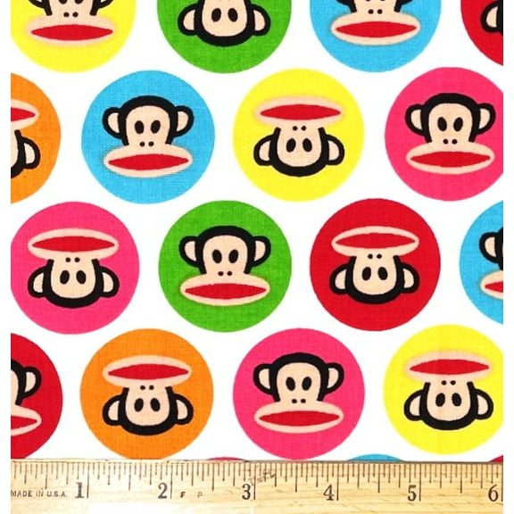 1 Yard - Julius Sock Monkey on White Cotton Fabric (Great for Quilting, Sewing, Craft Projects, Throw Pillows & More) 1 Yard X 44" Wide
