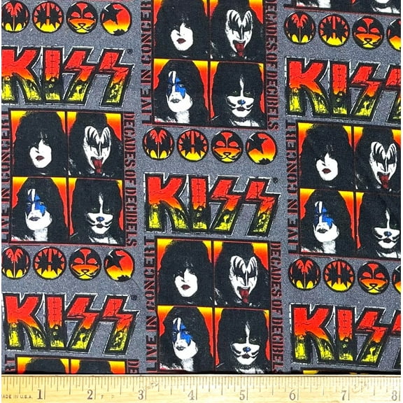 1 Yard - KISS Live in Concert on Gray Cotton Fabric (Great for Quilting, Sewing, Craft Projects, Throw Pillows & More) 1 Yard X 44" Wide