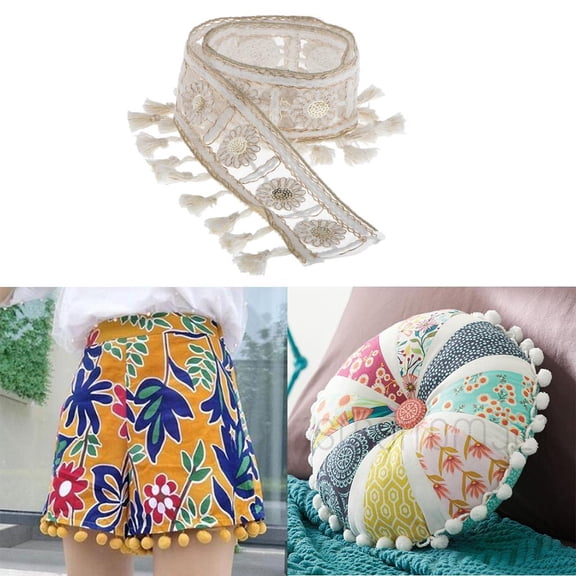 1 Yard Lace Edge Ribbon 5cm Wide Tassel Fringe Edging Embroidered Applique for Sewing Band Craft Curtains Bedding Pillows Embellishment White