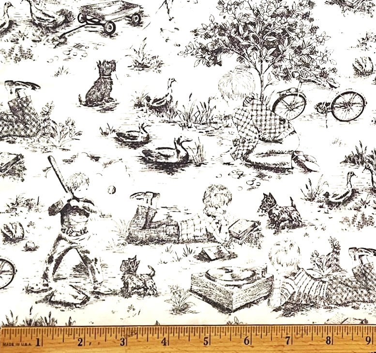 1 Yard - Little Boys & Puppies at Play Sketch on White Broadcloth Cotton Fabric - Faye Burgos (Great for Quilting, Sewing, Craft Projects, Throw Pillows & More) 1 Yard X 58" Wide