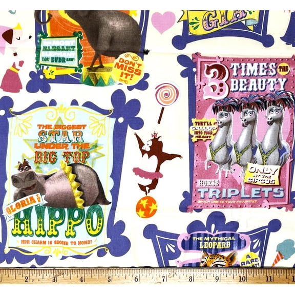 1 Yard - Madagascar Circus & Zoo Animals Gloria Gia & More Cotton Fabric (Great for Quilting, Sewing, Craft Projects, Throw Pillows & More) 1 Yard X 44" Wide