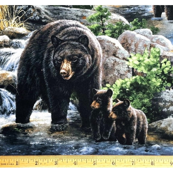 1 Yard - Mama Bear & Cubs Scenic Cotton Fabric (Great for Quilting, Sewing, Craft Projects, Throw Pillows & More) 1 Yard X 44" Wide