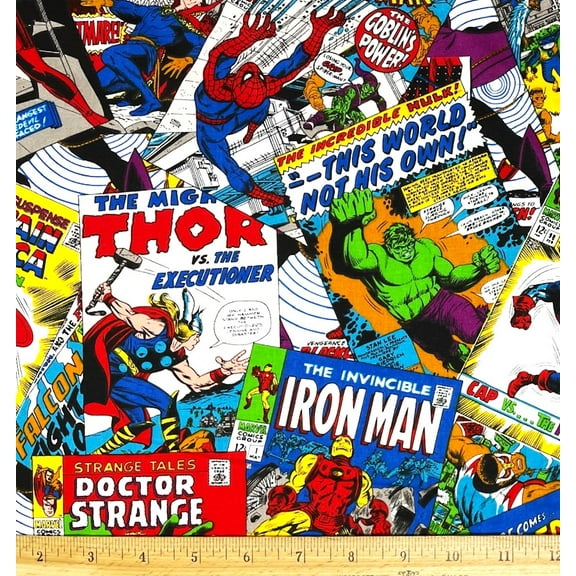 1 Yard - Marvel Hero Comic Books Cotton Fabric - Spiderman Thor Captain America (Great for Quilting, Sewing, Craft Projects, Throw Pillows & More) 1 Yard x 44"