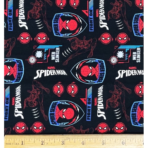 1 Yard - Marvel Spiderman Web Slinger on Black Cotton Fabric (Great for Quilting, Sewing, Craft Projects, Throw Pillows & More) 1 Yard X 44" Wide
