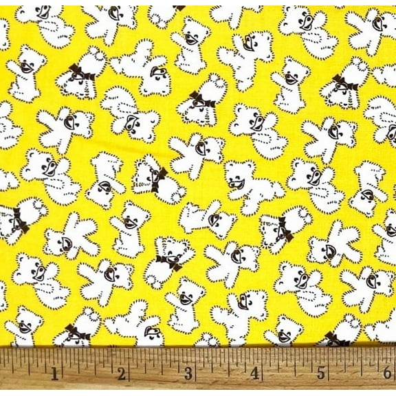 1 Yard - Mini Teddy Bears on Yellow Cotton Fabric (Great for Quilting, Sewing, Craft Projects, Throw Pillows & More) 1 Yard X 44" Wide