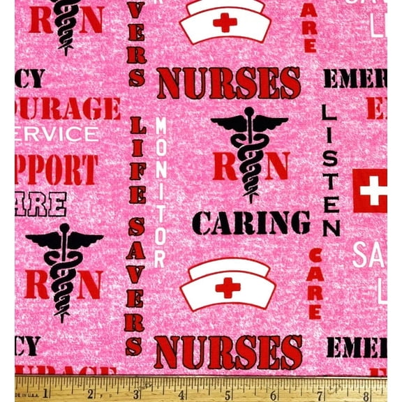 1 Yard - Nurses Nursing Emergency Doctor on Pink Cotton Fabric (Great for Quilting, Sewing, Craft Projects, Throw Pillows & More) 1 Yard X 44" Wide