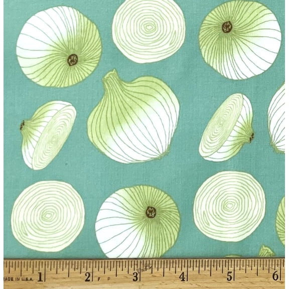 1 Yard - Onions on Green Kitchen Cooking Cotton Fabric (Great for Quilting, Sewing, Craft Projects, Throw Pillows & More) 1 Yard X 44" Wide