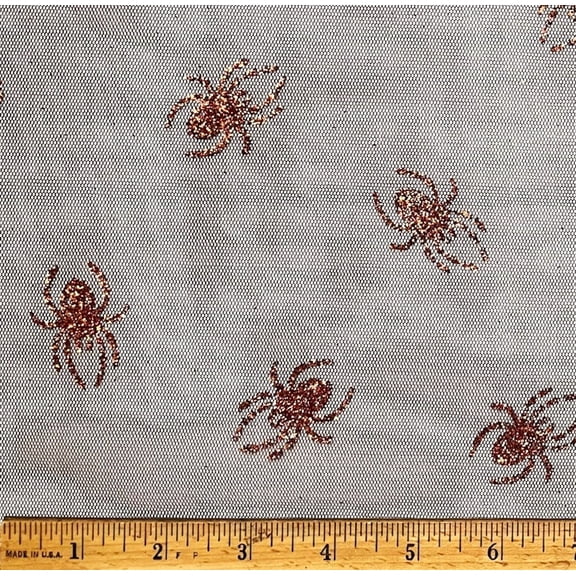 1 Yard - Orange Glitter Spiders on Black Nylon Mesh Netting Fabric (Great for Party Table Decoration, Sewing, Craft Projects, & More) 1 Yard X 58" Wide