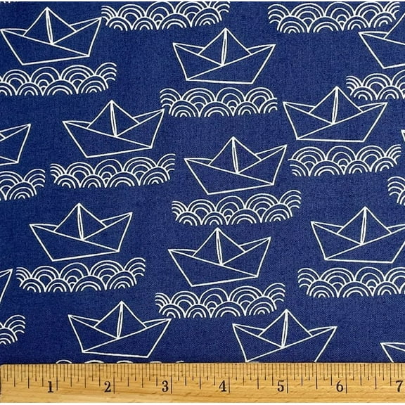 1 Yard - Paper Sailboats Boats on Blue Cotton Fabric (Great for Quilting, Sewing, Craft Projects, Throw Pillows & More) 1 Yard X 44" Wide