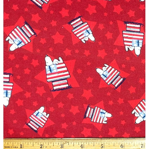1 Yard - Peanuts Snoopy Patriotic USA Flag House on Red Stars Cotton Fabric (Great for Quilting, Sewing, Craft Projects, Throw Pillows & More) 1 Yard X 44" Wide