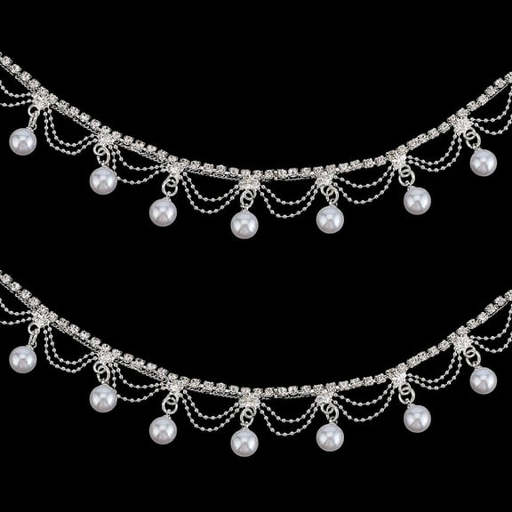 1 Yard Pearl Tassel Rhinestone Fringe Trim Diamond Beaded Fringe Belt Tassel Strass Chains Applique Bridal Embellishments Chain for DIY Clothing Accessories Wedding Dress Hats Decor