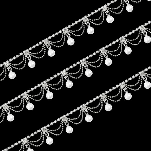 1 Yard Pearl Tassel Rhinestone Fringe Trim Rhinestone Pearl Tassel Chain Diamond Crystal Tassel Fringe Trim for Sewing Crafts Wedding Dress Clothing Accessories DIY Decoration Silver