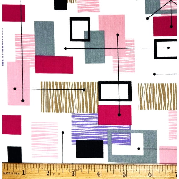 1 Yard - Retro Geometric Design in Pink Gray & Purple on White Cotton Fabric (Great for Quilting, Sewing, Craft Projects, Throw Pillows & More) 1 Yard X 44" Wide