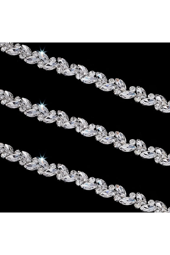 1 Yard Rhinestone Chain 0.61 inch Brass Glass Link Chains Trim Diamond Chains Garment Accessories Bling Ribbon for Necklace Wedding