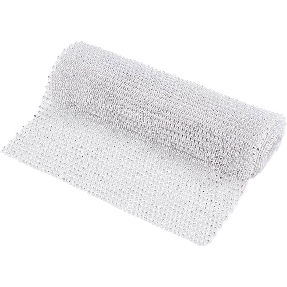 1 Yard Rhinestone Elastic Fabric 8.46 in Wide Elastic Rhinestones Fabric Mesh Silver Sparkling Ribbons Diamond Ribbon Bling Wrap for Wedding Parties Clothing Crafts Decorations for DIY