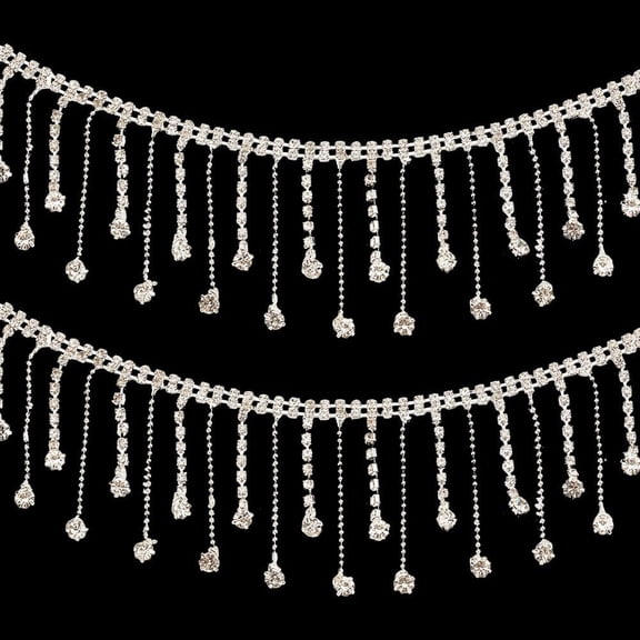 1 Yard Rhinestone Fringe Tassel Trim Beaded Fringe Trim Diamond Long Tassel Trim for Wedding Accessories DIY Craft Decoration Silver 1set