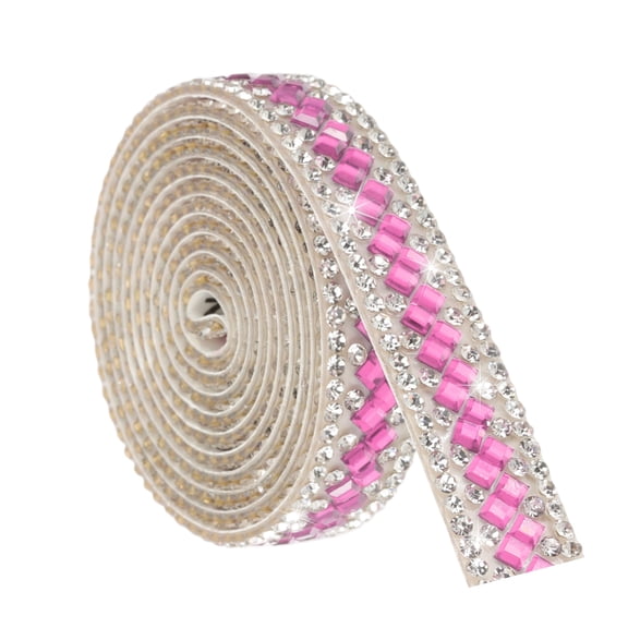 1 Yard Rhinestone Ribbon, 3mm x 3mm Self-Adhesive Crystal Rhinestone Strips, for Clothing DIY Wedding Party Supplies Pink