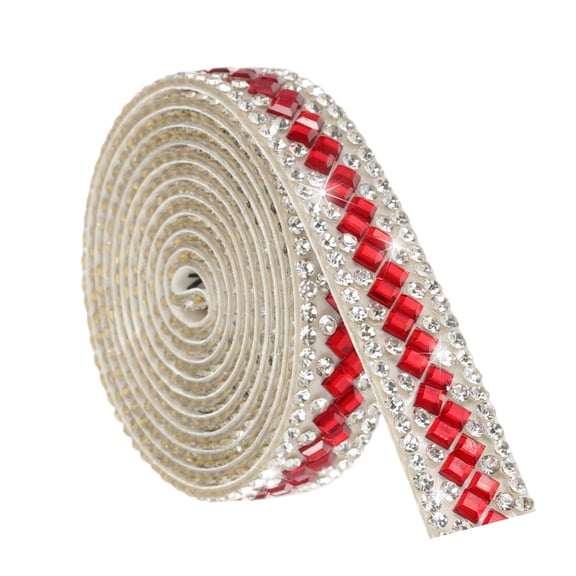1 Yard Rhinestone Ribbon, 3mm x 3mm Self-Adhesive Crystal Rhinestone Strips, for Clothing DIY Wedding Party Supplies Red