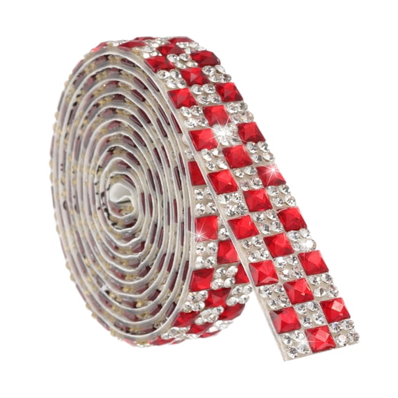 1 Yard Rhinestone Ribbon, 4mm x 4mm Self-Adhesive Crystal Rhinestone Strips, for Clothing DIY Wedding Party Supplies Red