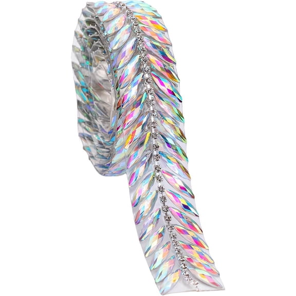 1 Yard Rhinestone Trim Chain, Crystal Beads String Diamante Ribbon Bling Strips Sewing Fringe Sewing for Bridal Dress Embellishment