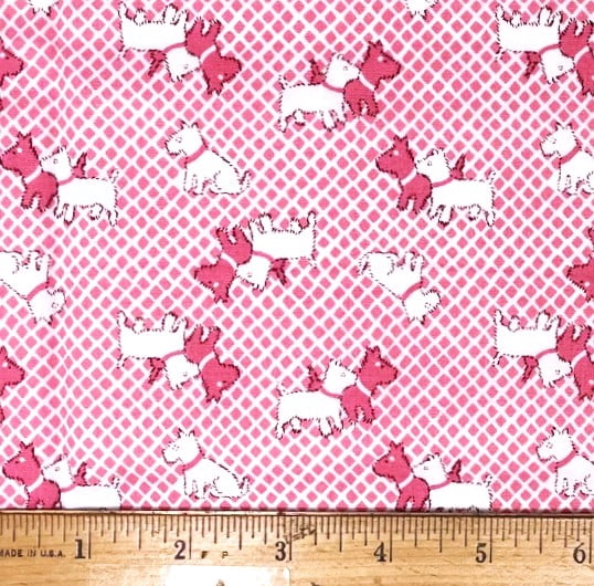 1 Yard - Scottie Dog Storybook White & Pink Lattice Cotton Fabric (Great for Quilting, Sewing, Craft Projects, Throw Pillows & More) 1 Yard X 44" Wide