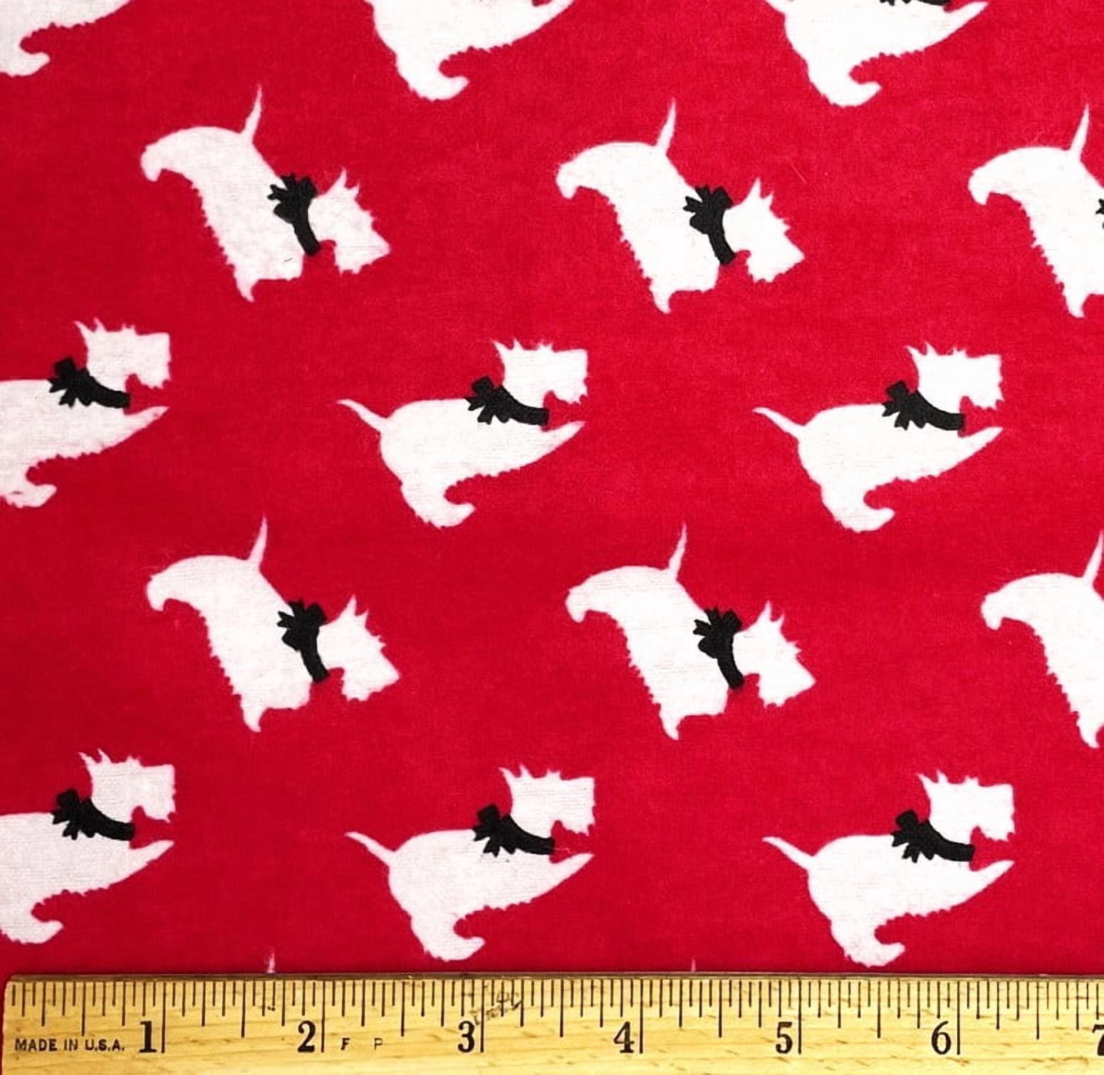 1 Yard - Scottie Dog on Red Flannel Cotton Fabric (Great for Quilting, Sewing, Craft Projects, Throw Pillows & More) 1 Yard X 44" Wide