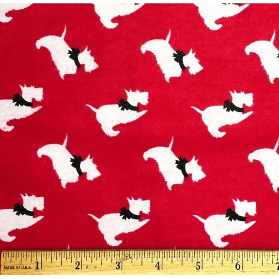 1 Yard - Scottie Dog on Red Flannel Cotton Fabric (Great for Quilting, Sewing, Craft Projects, Throw Pillows & More) 1 Yard X 44" Wide