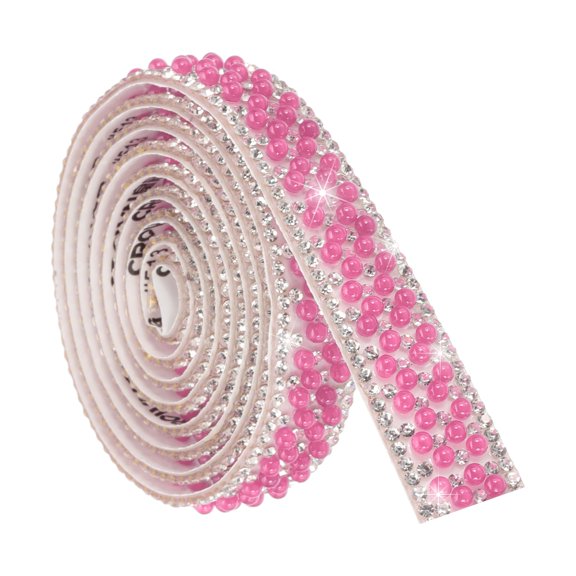 1 Yard Self Adhesive Pearl Rhinestone Ribbon, 1.5cm Pearls Rhinestone Tape Diamond Pearls Trim for Wedding Party Supplies Pink