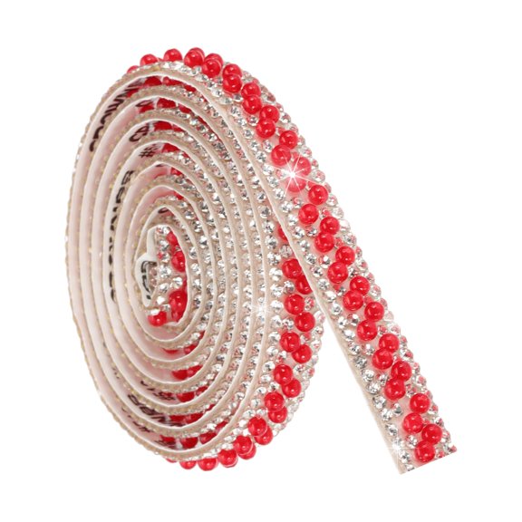 1 Yard Self Adhesive Pearl Rhinestone Ribbon, 1cm Pearls Rhinestone Tape Diamond Pearls Trim for Wedding Party Supplies Red