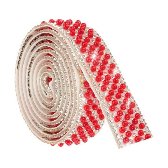 1 Yard Self Adhesive Pearl Rhinestone Ribbon, 2cm Pearls Rhinestone Tape Diamond Pearls Trim for Wedding Party Supplies Red