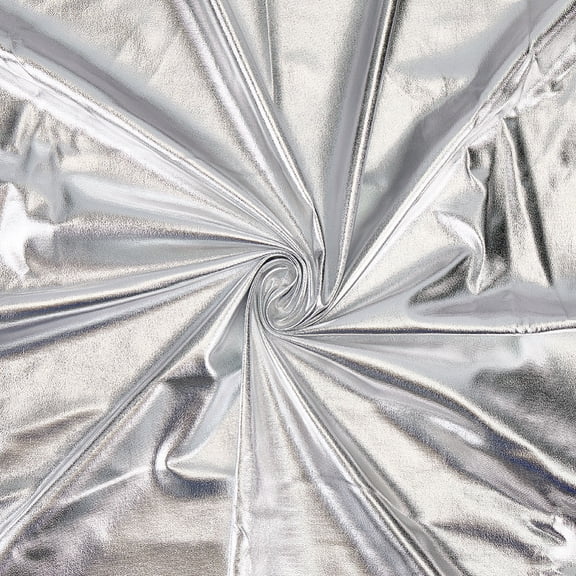 1 Yard Silver Metallic Foil Shiny Sparkly Stretch Fabric Spandex Polyester 4 Way Stretchy Satin Fabric by The Yard