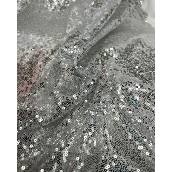 1 Yard (Silver) Sequin Fabric by the Yard 3 mm Glitter Embroidery Sparke Fabric for Sewing Dress Costumes Dancewear DIY Tablecloth Backdrop Party Decoration