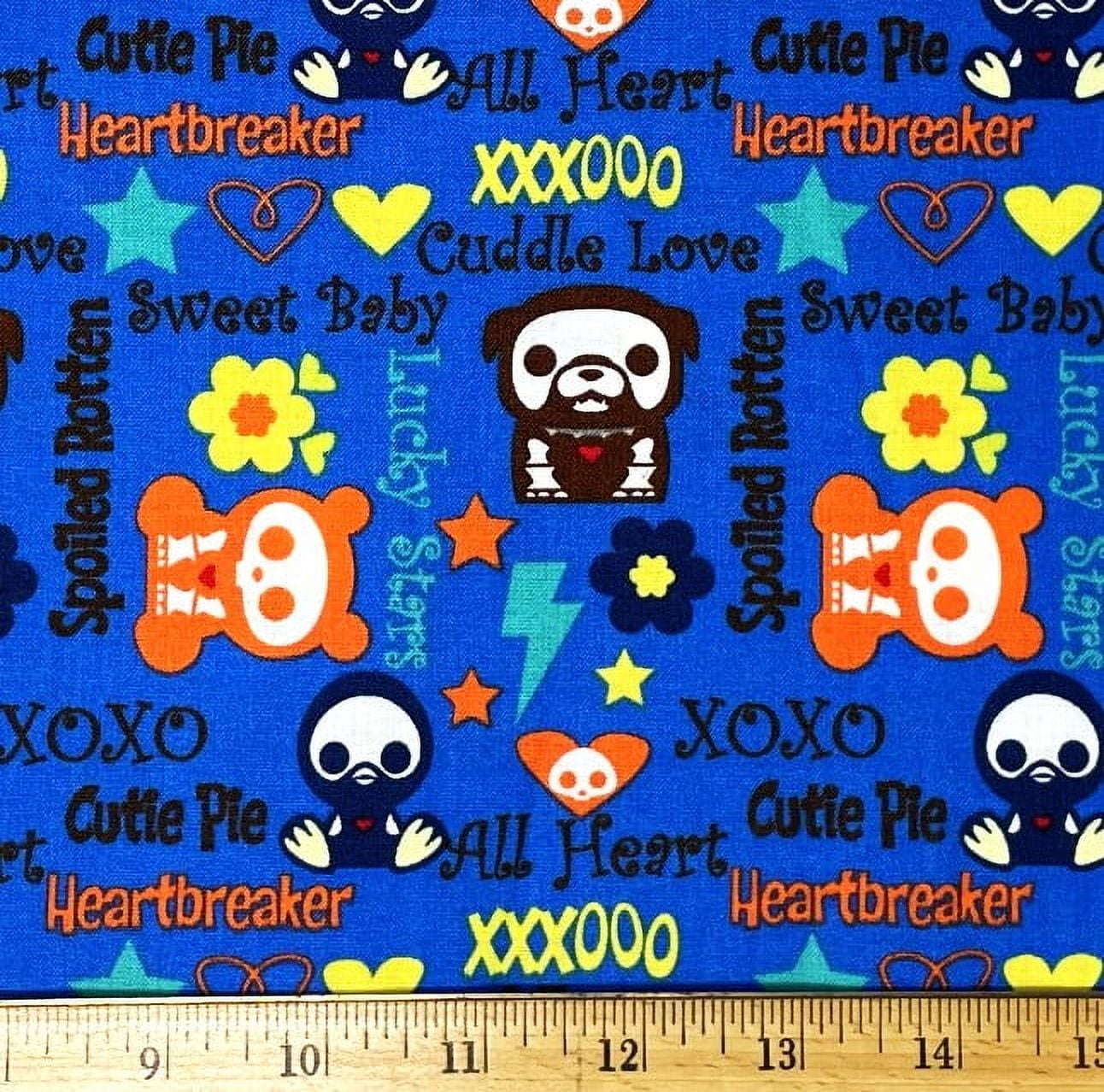 1 Yard - Skelanimals Halloween Animals on Blue Cotton Fabric - Baby Penquin Dog & Panda (Great for Quilting, Sewing, Craft Projects, Throw Pillows & More) 1 Yard X 44" Wide