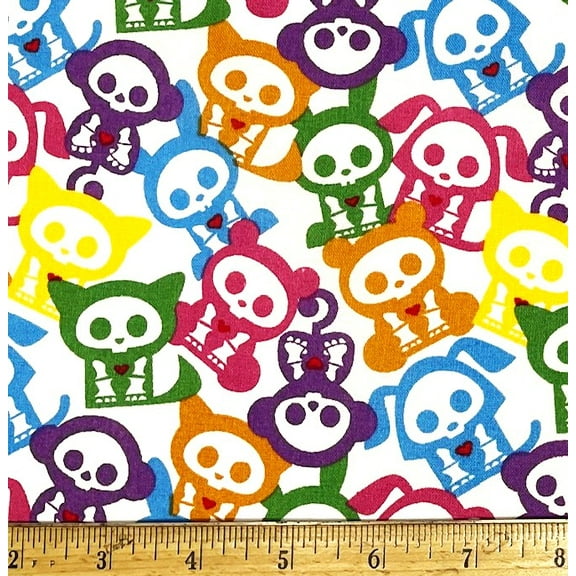 1 Yard - Skelanimals Halloween Animals on White Cotton Fabric - Baby Penquin Monkey Deer & Giraffe (Great for Quilting, Sewing, Craft Projects, Throw Pillows & More) 1 Yard X 44" Wide