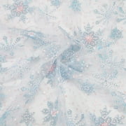 1 Yard Snowflake Sequins Tulle 61inch Light Blue Sheer Organza Fabric Snowflake Embroidered Mesh Lace
