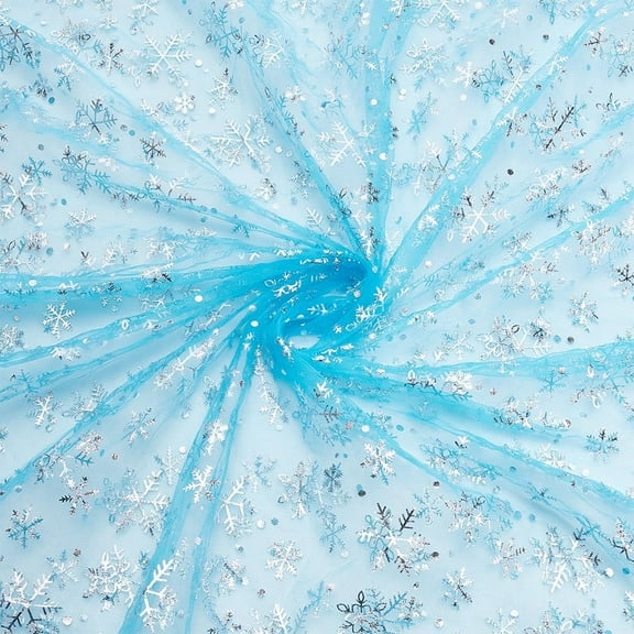1 Yard Snowflake Tulle Fabric 63inch Blue Sheer Organza Fabric with Silver Foil Snowflake Print for Garment Accessorie Veils Dress Curtain Home Christmas Decorations Blue