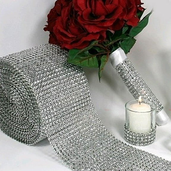 1 Yard Sparkle Rhinestone Plastic Ribbon Roll Mesh Wrap Wedding Decoration Silver Plastic