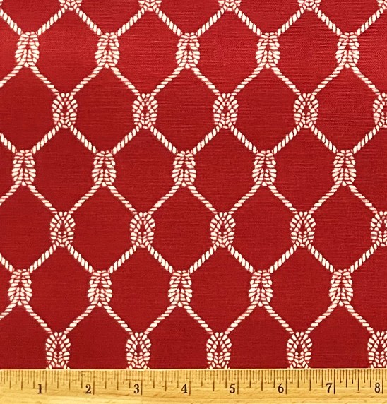 1 Yard - Square Knots Nautical Fishing Netting Lattice on Brick  Red Broadcloth Cotton Duck Upholstery Fabric (Great for Quilting, Sewing, Craft Projects, Throw Pillows & More) 1 Yard X 58" Wide