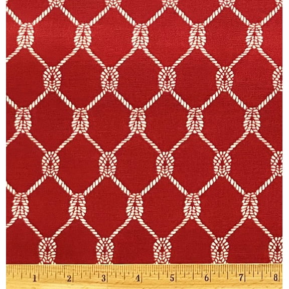 1 Yard - Square Knots Nautical Fishing Netting Lattice on Brick  Red Broadcloth Cotton Duck Upholstery Fabric (Great for Quilting, Sewing, Craft Projects, Throw Pillows & More) 1 Yard X 58" Wide
