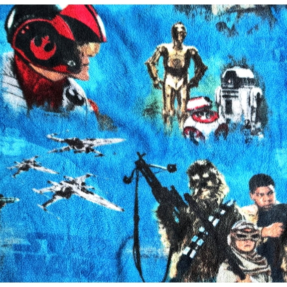 1 Yard - Star Wars R2D2 C3PO BB8 Anakin & More on Blue Fleece Fabric (Great for Making a Throw Blanket, Sewing, Craft Projects, Throw Pillows & More) 1 Yard X 58 Inches