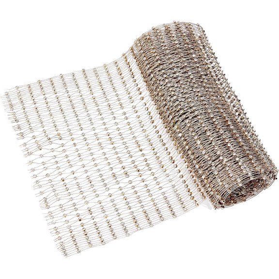 1 Yard Stretch Crystal Rhinestone Mesh Fabric, Glitter Gold Elastic Veil Netting Fabrics, Crystal Fishnet Cloth for DIY Women's Fashion Rave Party Headband Mask Decoration