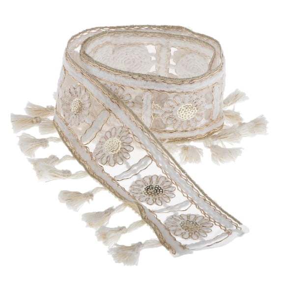 1 Yard Tassel Fringe Lace Edge Braid Ribbon Band 5cm Width Boho Ethnic Style Flower Sewing Craft DIY Decor Clothes Embroidery Costumes White