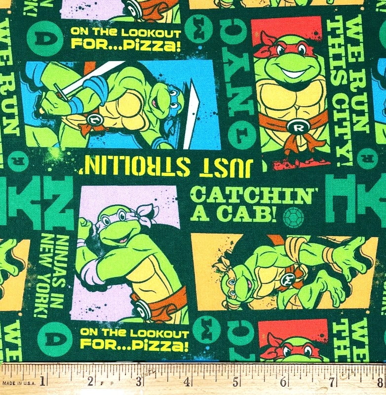 1 Yard - Teenage Mutant Ninja Turtles in the City on Green Cotton Fabric (Great for Quilting, Sewing, Craft Projects, Throw Pillows & More) 1 Yard X 44" Wide