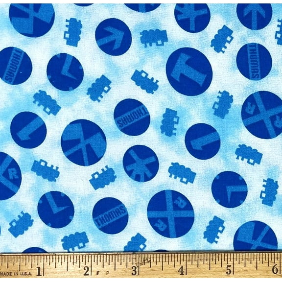 1 Yard - Thomas the Tank Engine Train Railroad Blue Cotton Fabric (Great for Quilting, Sewing, Craft Projects, Throw Pillows & More) 1 Yard X 44" Wide