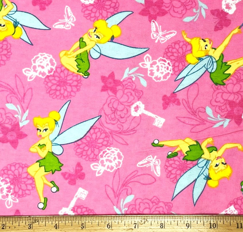 1 Yard - Tinker Bell & Butterflies on Pink Flannel Fabric (Great for Quilting, Sewing, Craft Projects, Throw Pillows & More) 1 Yard X 44" Wide