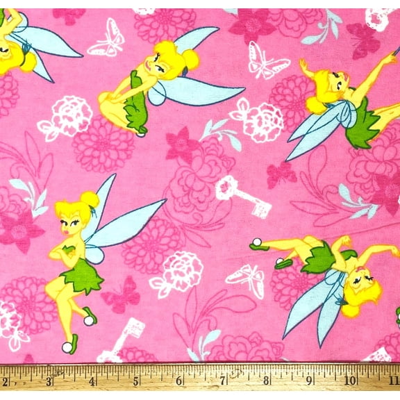 1 Yard - Tinker Bell & Butterflies on Pink Flannel Fabric (Great for Quilting, Sewing, Craft Projects, Throw Pillows & More) 1 Yard X 44" Wide