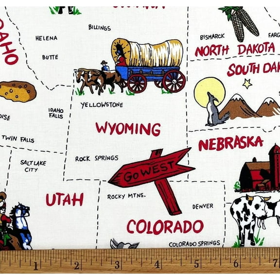 1 Yard - USA States Travel Map on Cream Cotton Fabric (Great for Quilting, Sewing, Craft Projects, Throw Pillows & More) 1 Yard X 44" Wide
