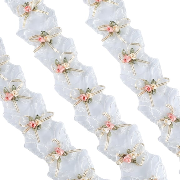 1 Yard White Knitting Embroidered Lace Ribbons Butterfly Floral Silk Trim Sewn Flower Ribbon Butterflied Embroidery Trims for DIY Sewing Making Decorating Skirt Wedding Dresses Wreath Supply